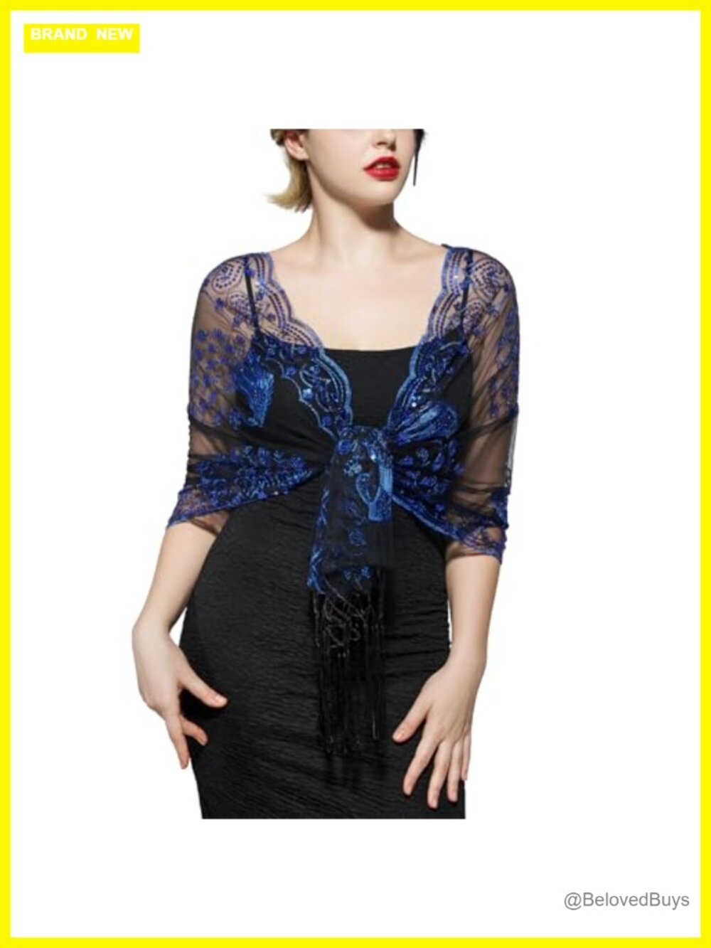 SWEETV 1920s Long Shawl Wrap Sequin Flapper Evening Mesh Tassel